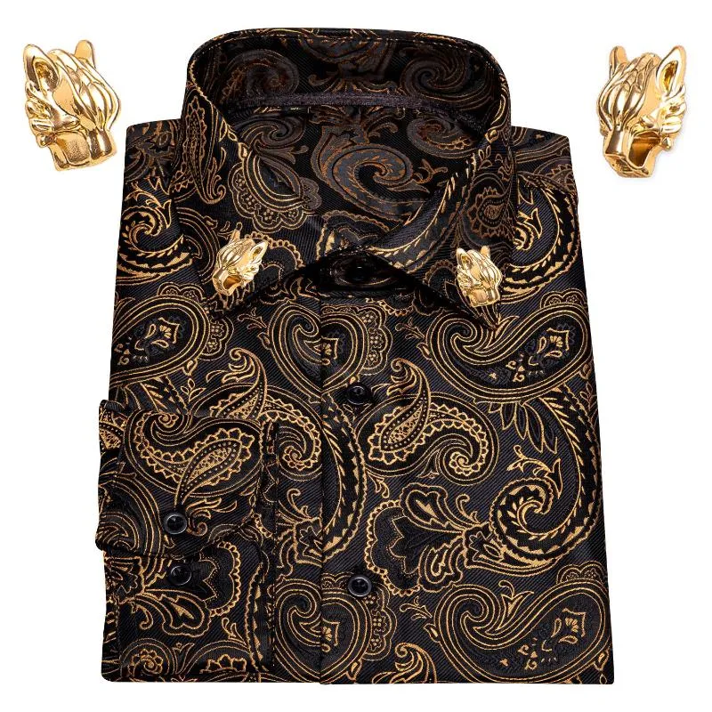 Premium Gold Paisley Floral Dress Shirt for Men Long Sleeve, Shop Now!
