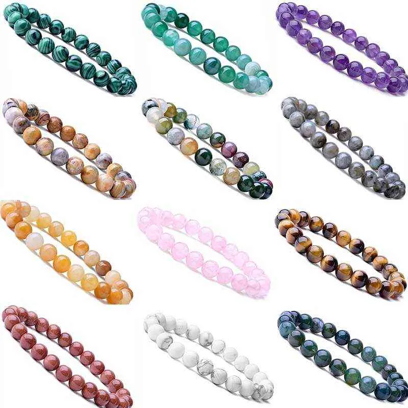 8MM Donna Uomo Designer Strand Bracciali Luxury Natural Stone Healing Crystal Stretch Beaded Bracciale Precious Gemstone Round Bracciali H220418