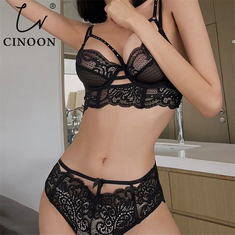 CINOON TOP CLASSIC BANDAGE BH Set Lingerie Push Up Brassiere Spets Underwear Set Sexy Embroidery Trosies For Women Underwear 220513