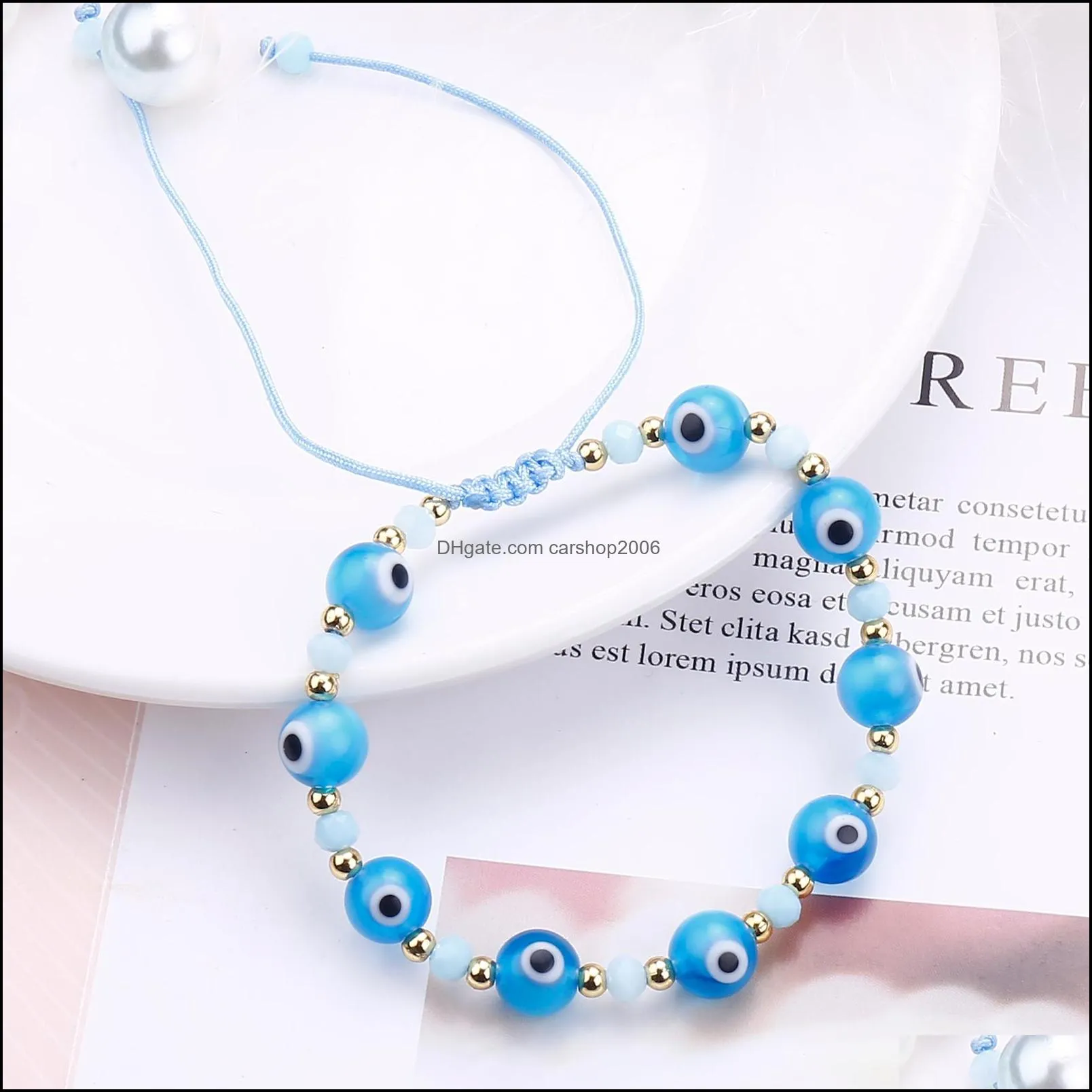 1pc classic blue evil eyes palm round glass beads chain bracelet wishing elastic rope bracelet for women`s fashion jewelry gift