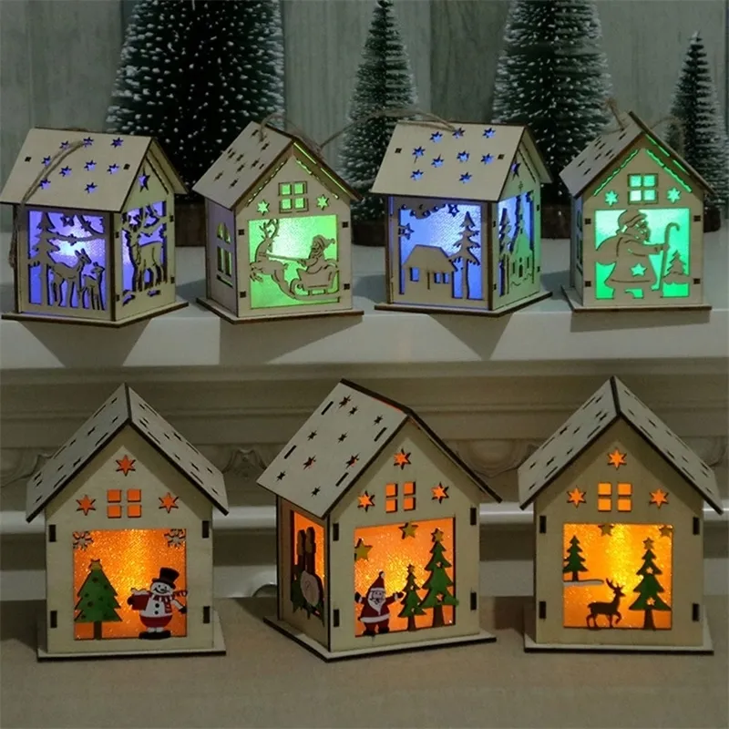 Festival Led Light Wood House Decorações de Árvore de Natal para Casa Nice Iluminado Diy Diy Diy Decoração Y201020