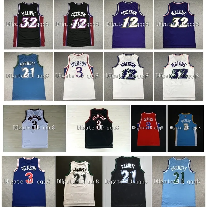 NC01 NCAA 12 John Stockton Jersey Karl 32 Malone 3 Allen Iverson Jersey 21 Kevin Garnett Stitched Basketball