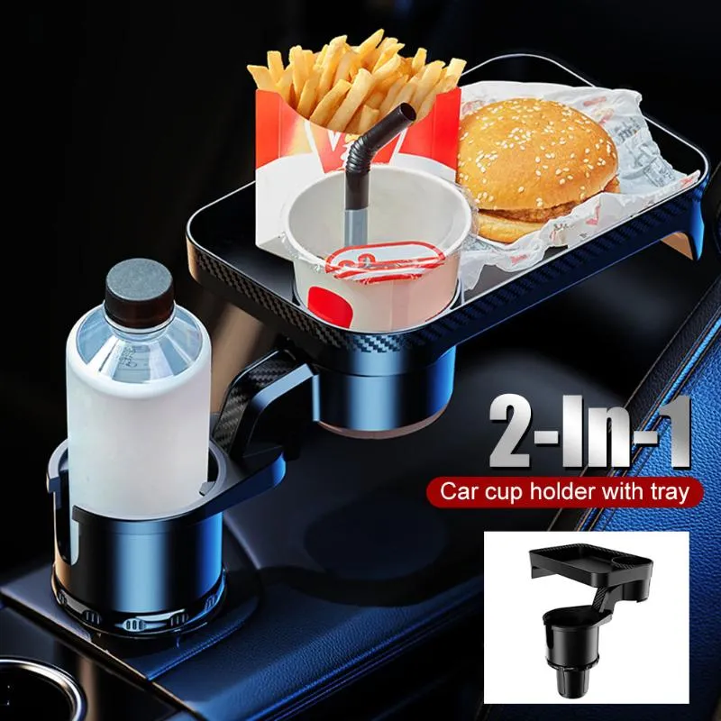 Car Organizer Cup Holder Expander With Lunch Desk 2 In 1 Detachable Tray 360-degree Adjustable Eating Table Interior