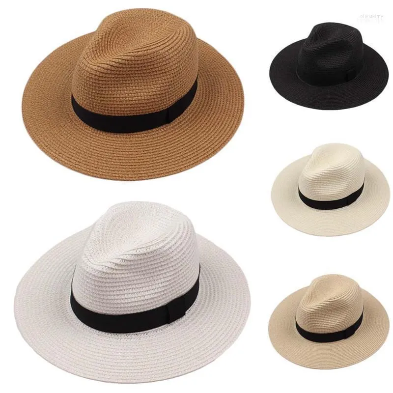 Bérets large bord Panama chapeaux de paille hommes femmes haut printemps et été extérieur parasol plage grandes dames chapeau de soleil en gros Oliv22