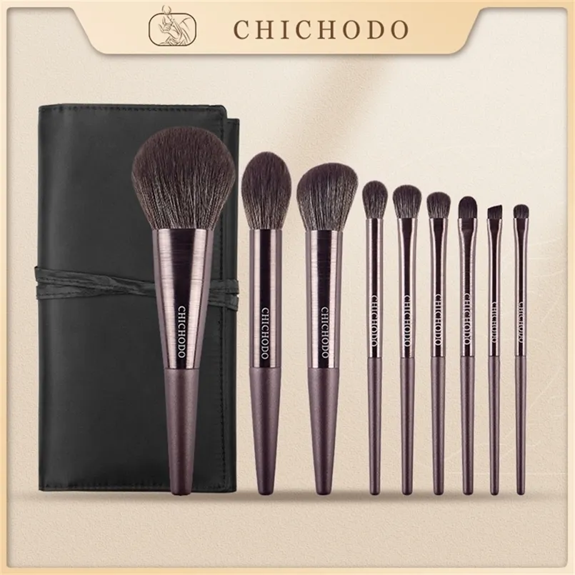 Chichodo Violet 9st Makeup Brushes Professional Makeup Brush Set Eyelash Eyebrow Powder Brush Högkvalitativ kosmetolog Brush 220623