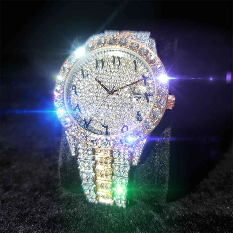 Missfox Arabic Big Diamnd Watch Man Rose Gold и Sier Stainls Steel Men's Watch Luxury Fashion Party.