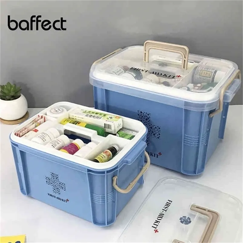 Baffect First Aid Kit Box Medicine Plastic Container Portable 2Layer منظم تخزين سعة كبير 210330