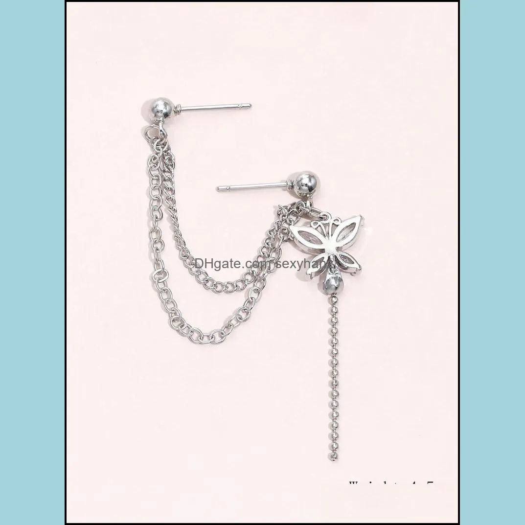 clip-on & screw back pc fashion crystal butterfly earrings for women trendy tassel clip party jewelry giftsclip-on