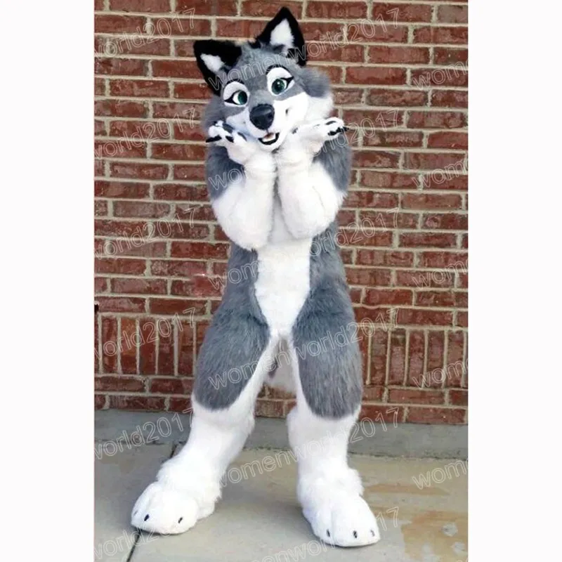Halloween Gray Husky Fox Dog Mascot Costume Top Quality Carcher Character Outfits Suit unisex vuxna outfit Christmas Carnival Fancy Dress