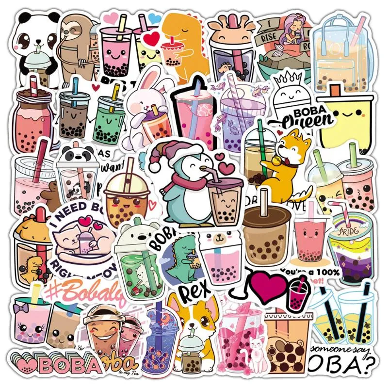 Gift Wrap 50pcs Bubble Tea Kawaii Sticker For Notebooks Stationery Laptop Notepad Siutcase Scrapbooking Material Cute Stickers Aesthetic