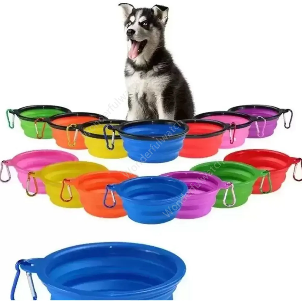 Pet Bowls Silicone Puppy Inklapbare Bowl Pet Feeding Bowls met klimmende gespannen Draagbare hondenvoercontainer 1000 stks DAW477