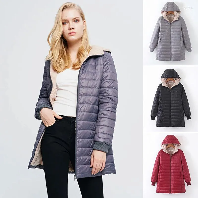 Women's Down & Parkas 2022 Autumn And Winter Washed Cotton Loose Hooded Mid-length Lamb Wool Coat Warm Jacket For Daily Wear Casual Guin22