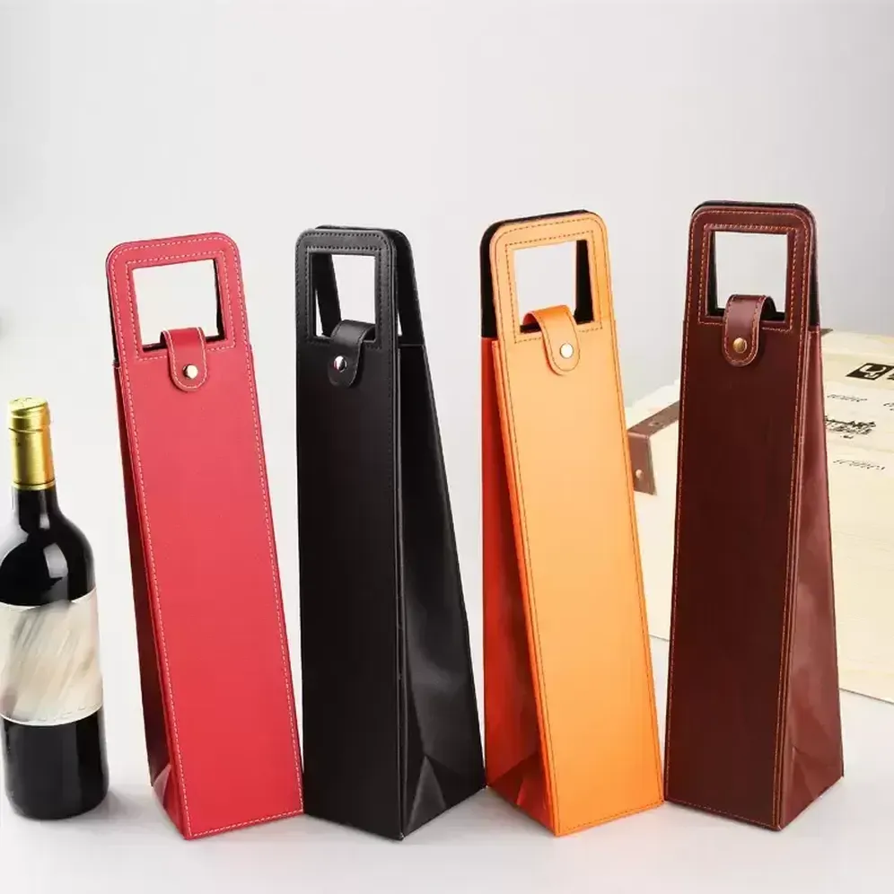 PU Leather Wine or Champagne Gift Wrap Tote Travel Bag Single wine Bottle Carrier Case Organizer Wine Bottles Gifts Bags 0526