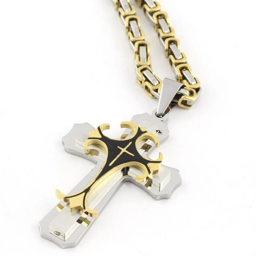 Mode hochwertige 2 -Schicht Silber Gold Schwarzkreuz Mens Edelstahl Anhänger Halskette China Anhänger Schmuck Lieferanten NP332579