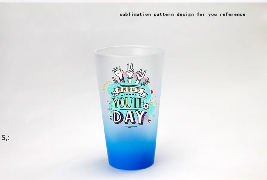 New Thermal Transfer Printing Frosted Glass Gradient Ramp Travel Tumbler Cups Sublimation Blanks Beer Mug BBA13136