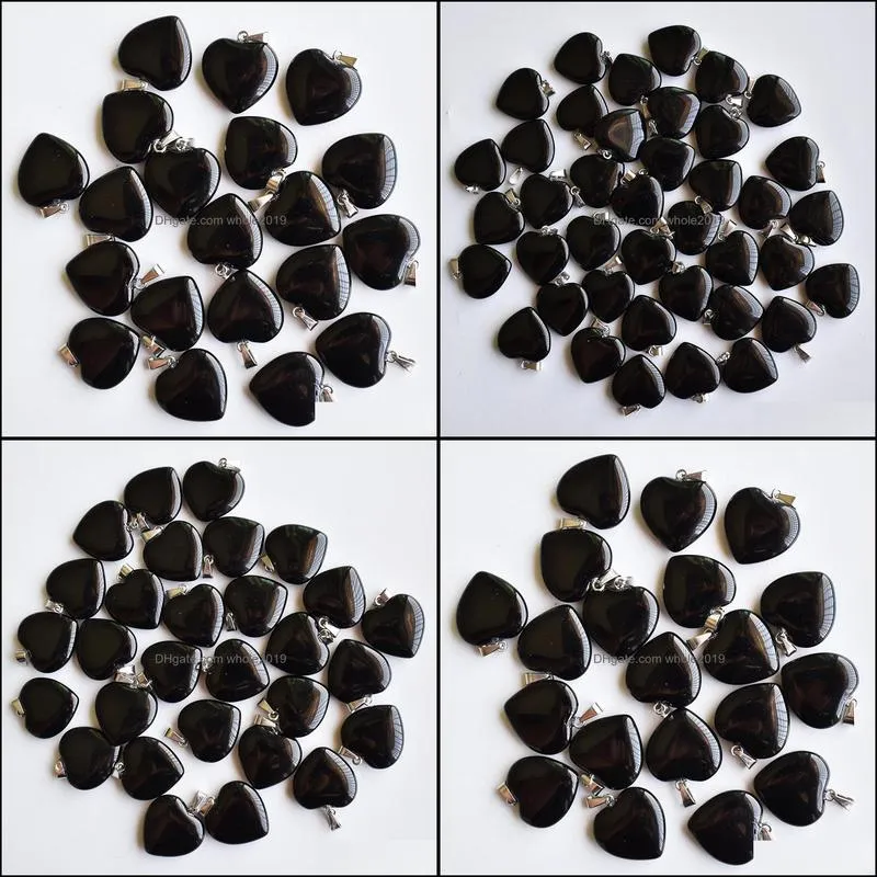 natural stone charms 20mm heart love black obsidian pendants chakras gem stone fit earrings necklace making assorted