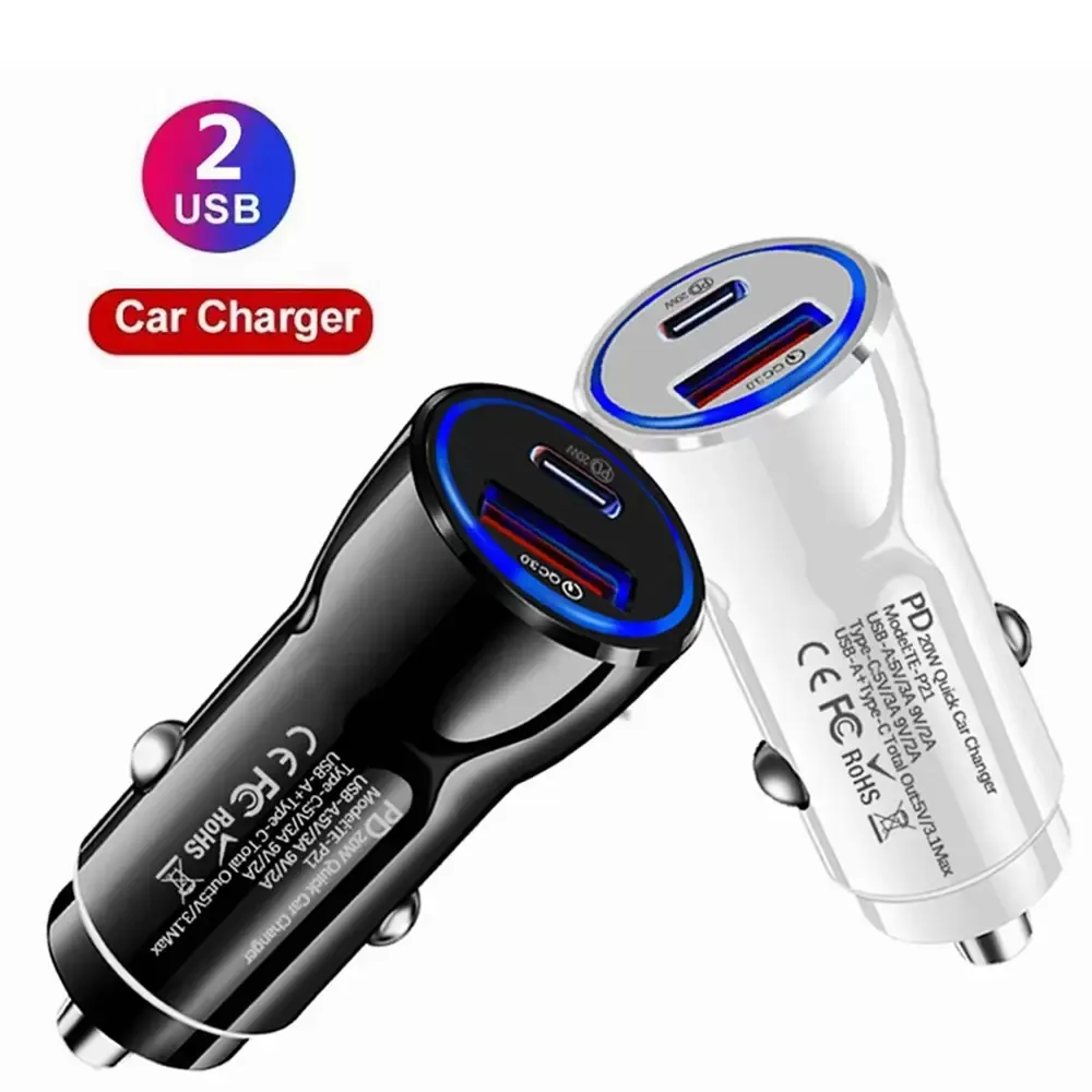 Chargeur rapide de voiture 20W PD QC3.0 USB-C de type c, pour Iphone x xr 11 12 13 Pro Max Samsung Gps PC téléphone Android