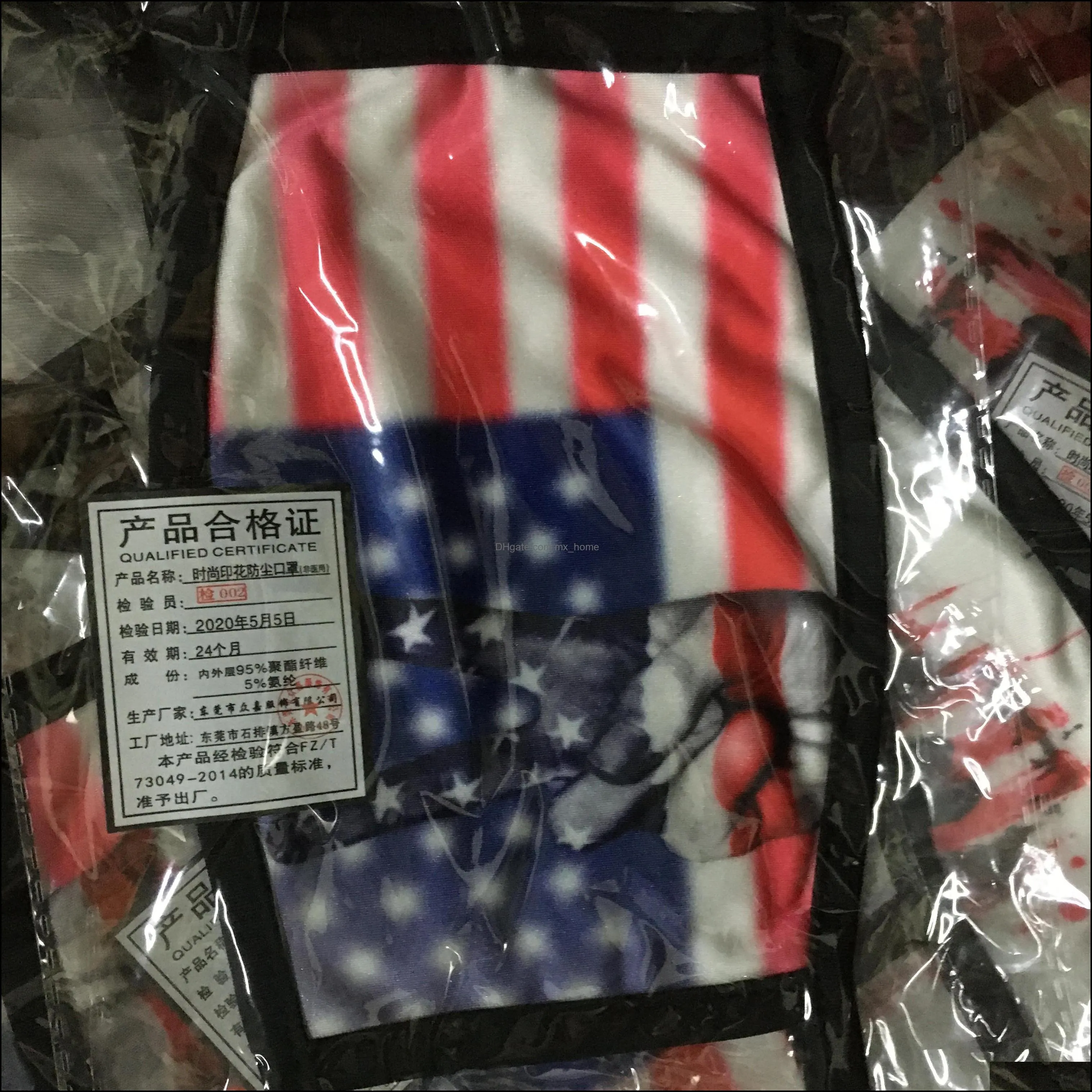 2020 American Flag Mask American Independence Day Dustproof Fashion Printing Ice Silk Mask Fabric Washable Mask XD23428