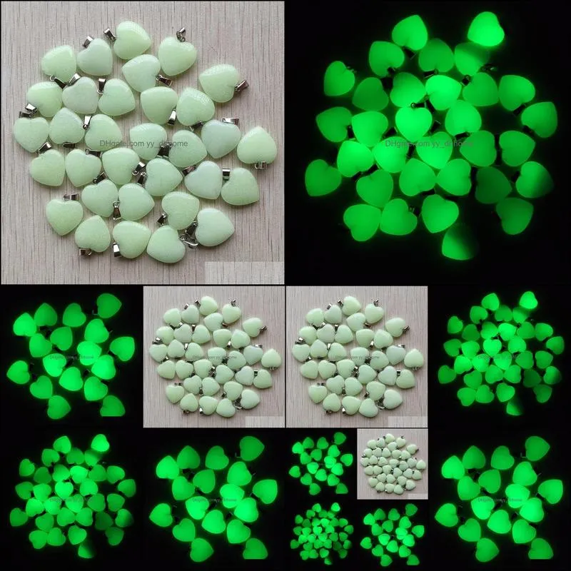 fashion charms love heart green luminous glow light stone pendants for necklace jewelry making