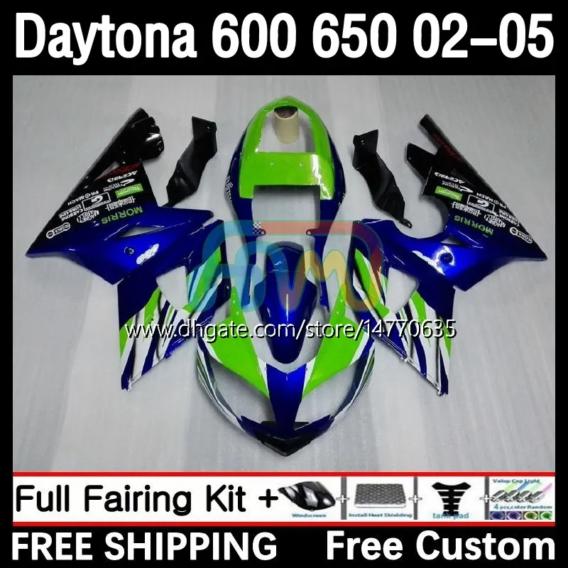 Kit de cadre pour Daytona 650 600 CC 02 03 04 05 Carrosserie 7DH.15 Cowling Daytona 600 Daytona650 2002 2003 2004 2005 Body Daytona600 02-05 Carénage de moto bleu vert