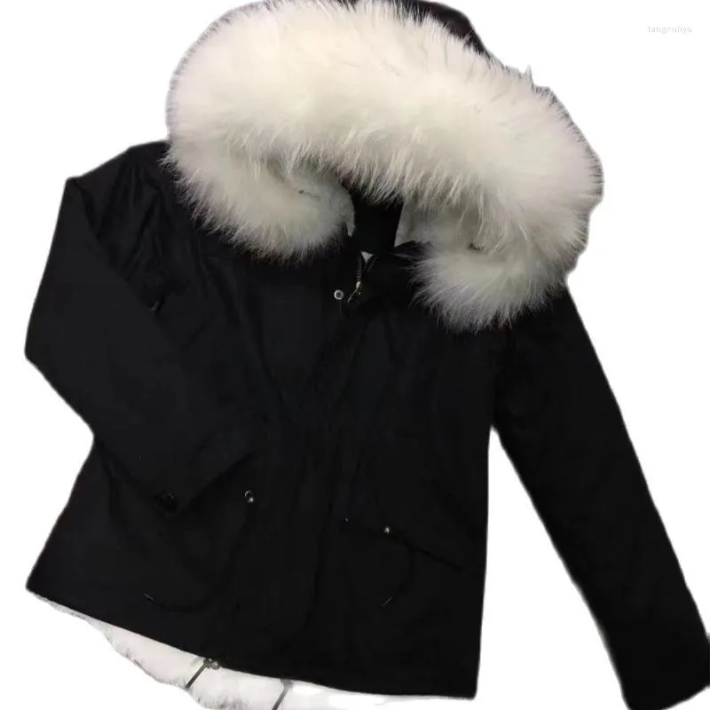 Women's Fur & Faux MEIFNG Black Outer Shell White Lining Parka Plus Size Coat Winter Women Overcoat Men Style