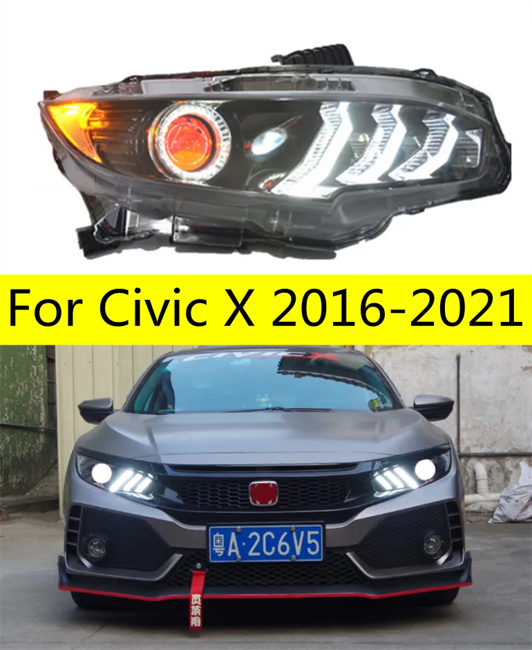 Auto Koplampen Montage Voor Civic X 20 16-2021 10th Led Koplampen Upgrade Mustang Ontwerp Dynamische Richtingaanwijzer voorlamp