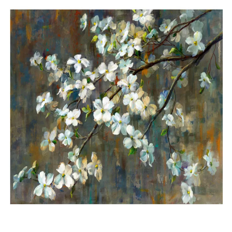 Custom 3D White Peach Pear Blossom Cherry Blossom Mural Magnolia