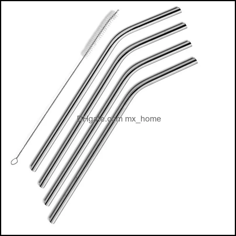 Reusable Stainless Steel Metal Drinking Straw Bent and Straight Type and Cleaner Brush For Home Party Bar Accessories