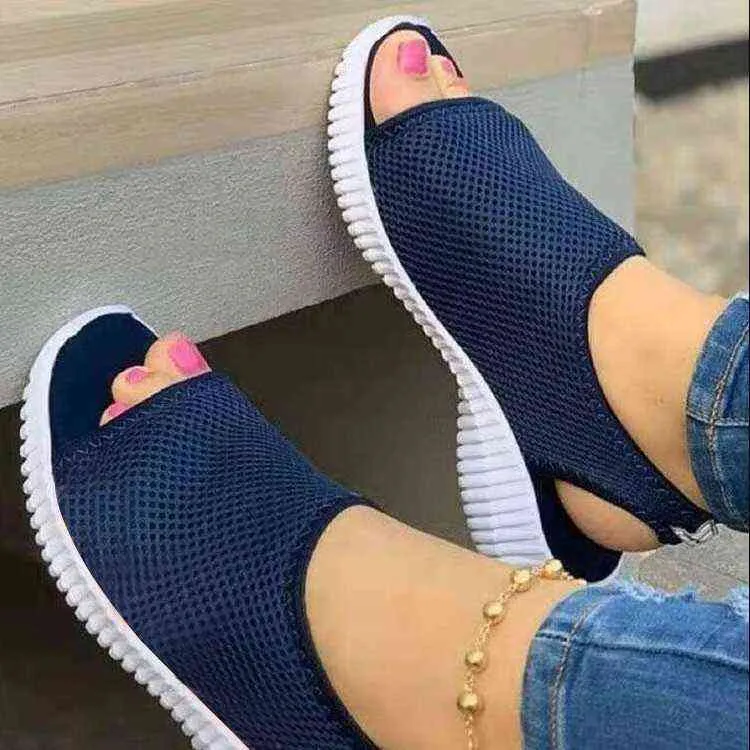 Kvinnor Sommarskor 2022 Mesh Fisk Plattform Sandaler Kvinnors Stängt Toe Wedge Sandals Damljus Casual Skor Zapatillas Muje Y220409