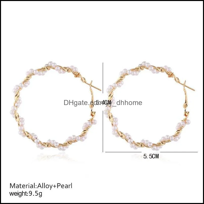 Simple Plain Gold Color Metal Pearl Hoop Earrings Women Female Fashion Big Circle Statement For Korean Jewelry & Huggie