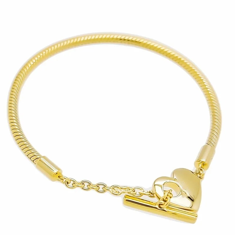 Designer Pandora Moments Heart T-Bar Snake Chain Bracciali gioielli fascino moda Gioielli per donne regali di compleanno festa di nozze 569285C00