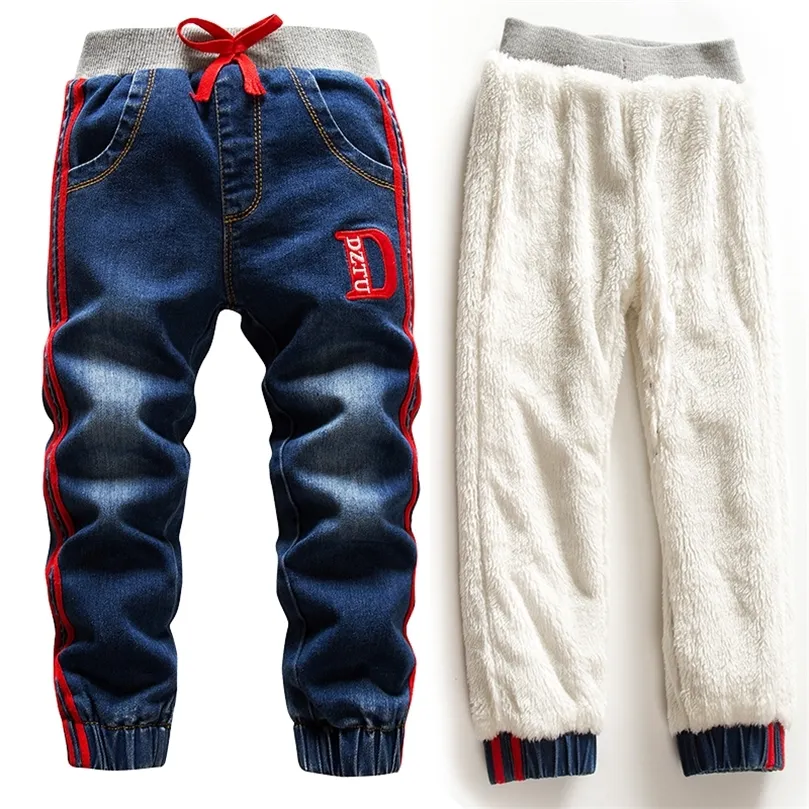 Boys Jeans Casual Child Plus Velvet Pants Winter Kids Jeans Boys 2- Girls Thicking Warm Denim Trousers Teen Clothes LJ201203