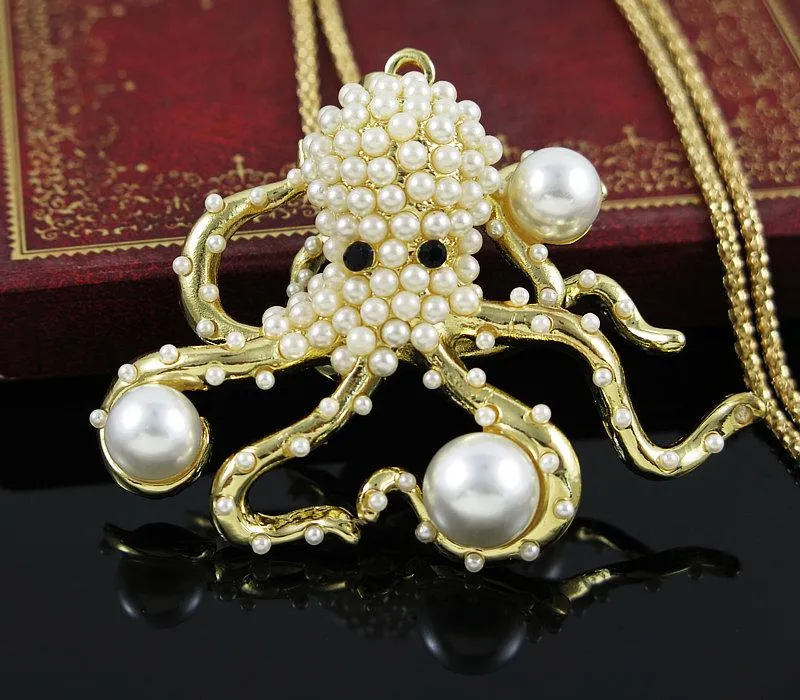 Pendant Necklaces Octopus Bead Sweater Necklace Jewelry Crystal For Women Long Pendants Rhinestone Chain Christmars Valentine's Days Gif