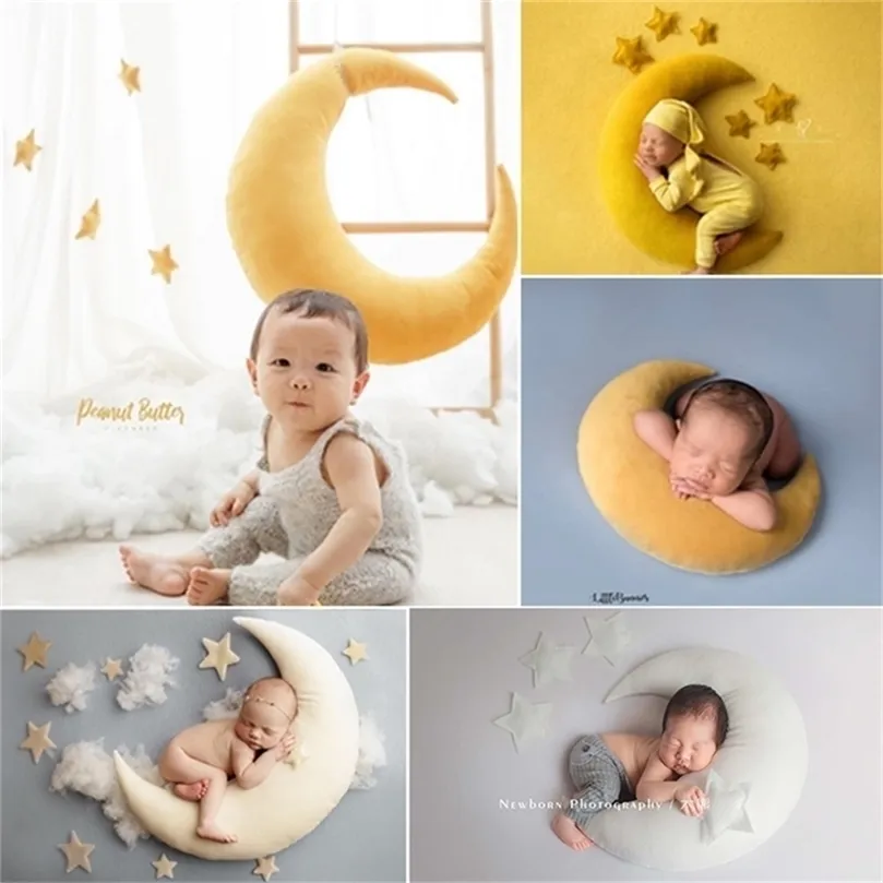 born pography accessories baby po props infant blanket Creative Props Posing Moon Stars Bonnet Hat Studio Shoots LJ201215