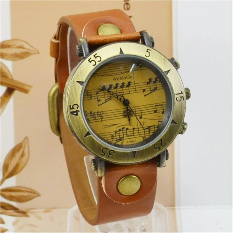 Bilek saatleri relogios feminino markası kadın moda vintage gerçek inek deri kemer müzik notu kadınlar elbise kol saati horloge izle