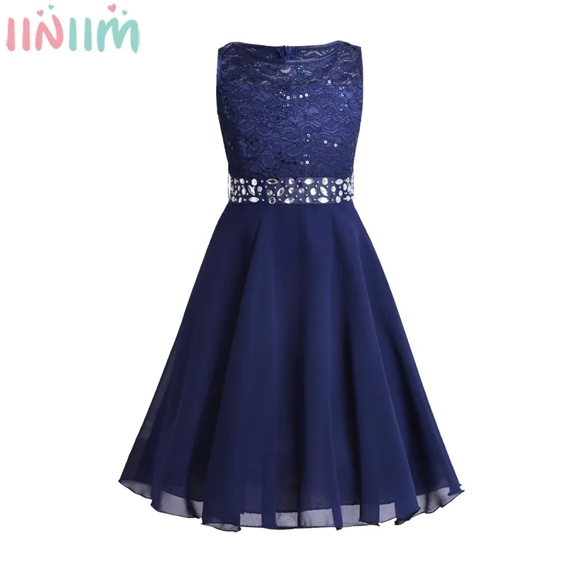 Iiniim Kids Princess Dress Cekinowy Kwiatowy Koronki Szyfon Kwiat Dziewczyny Wedding Urodziny Prom Es Summer Costume 220422