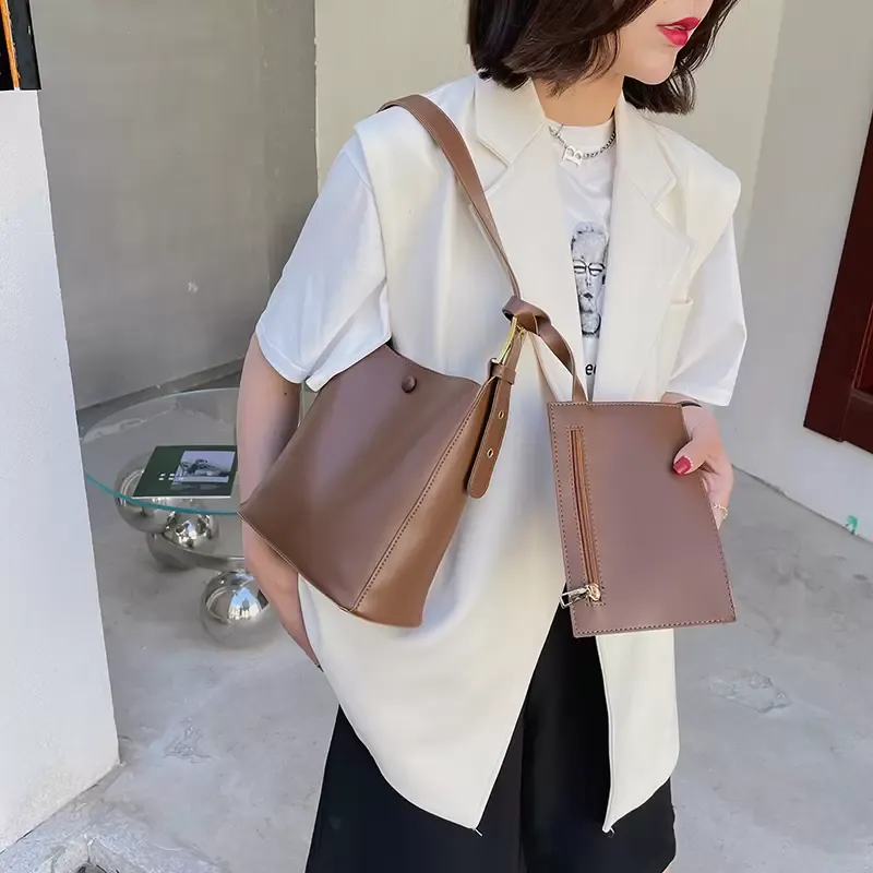 Sacs à main en cuir de marque célèbre pour femmes, sacs à bandoulière simples avec Sac à main solide, sacs seau Vintage