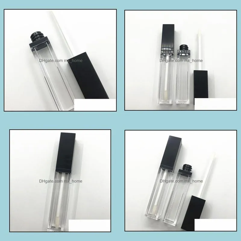 8ml empty lip gloss tubes clear lipgloss packaging container refillable bottles square matte black lipstick liquid oil tube sn2978