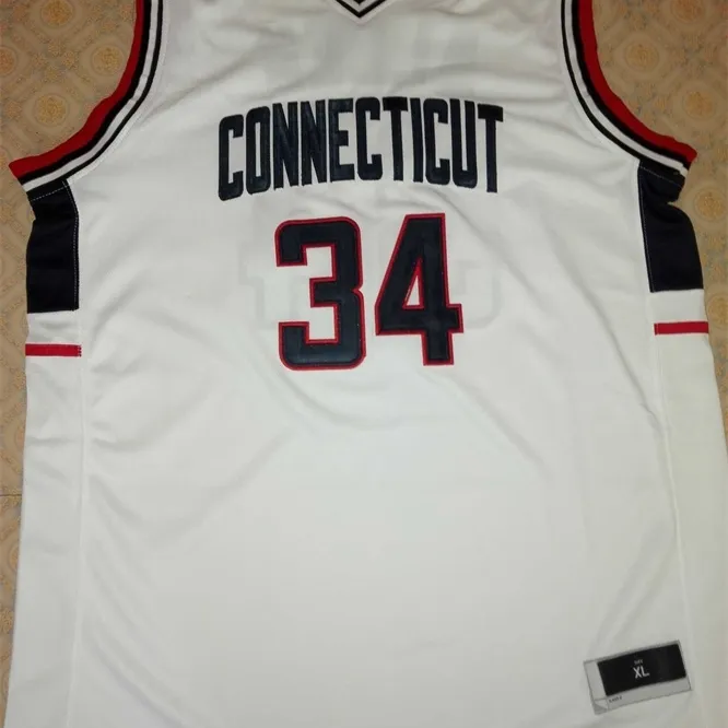 Xflsp 34 Ray Allen Connecticut Huskies 1996 Rétrospective bleu Blanc Broderie cousue N'importe quel nom et numéro