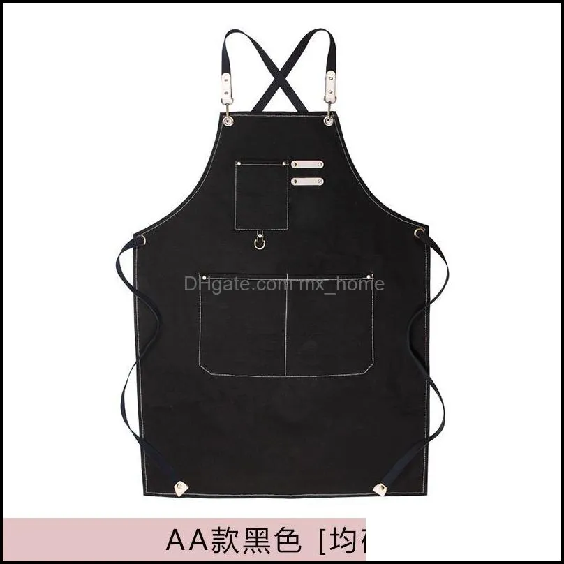 Aprons Adjustment Canvas Pinafore Waterproof Stain-Resistant With Two Pockets Apron Kitchen Cooking Baking Chef Hairdresser