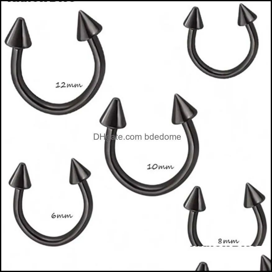 Kolczyki w nosie szpilki biżuteria do ciała czarny Sier stożek Horseshoe Bar Piercing Hoop pierścień 100 sztuk/partia brwi Lip Labret Jewelry255G Drop Delivery 202