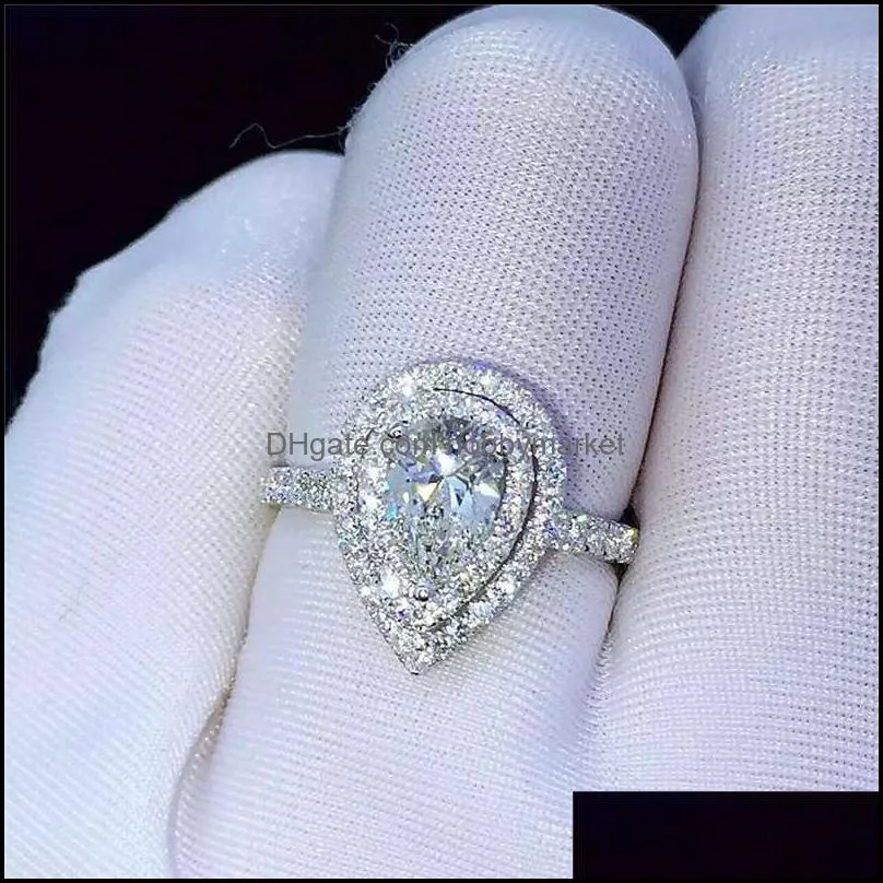 Water Drop Simulated Diamond cz Ring 925 sterling silver Bijou Charm Engagement Wedding band Rings for Women Bridal Fine Jewelry
