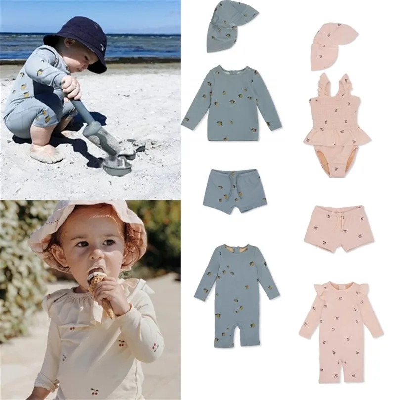 Summer KS Brand Kids Swimwear Sets For Boys Girls Swimsuits Cherry Baby Child Cute Bikini Outfits Clothes 220425