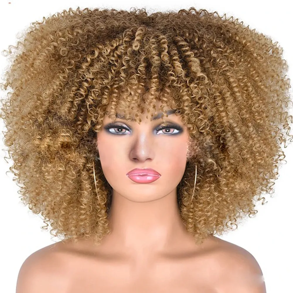 Afro kinky krullende synthetische pruik simulatie menselijk haarpruiken voor vrouwen in 20 kleuren cx-700