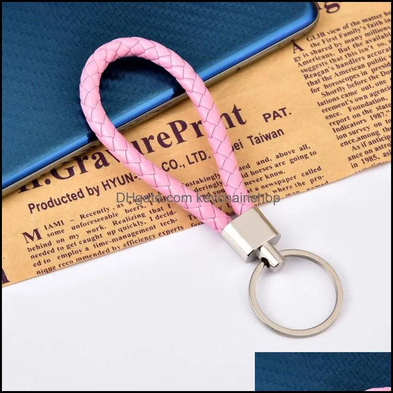 wholesale price PU Leather Braided Woven Rope Key Rings DIY bag Pendant KeyChain Holder Car Keyring Men Women Keychains