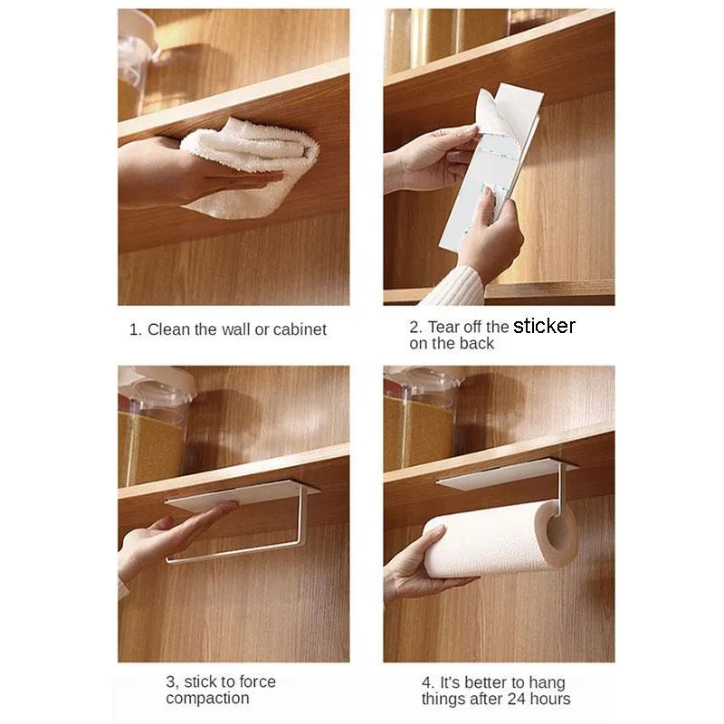 Non Perforated Paper Towel Holders Self-Adhesive Kitchen Tissue Holder Bathroom Toilet Roll Paper Hanger  Film Hook Storage Rack Wall Hanging Shelf ZL0576