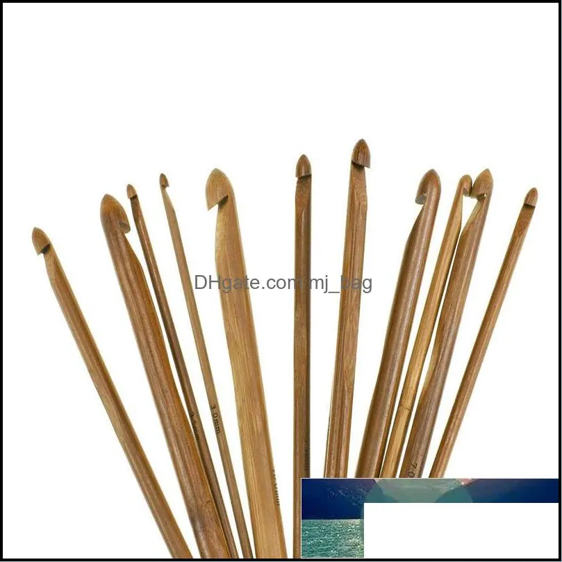 12pcs Carbonized Natural Bamboo Carpet Crochet Hooks Set Carpet Rug Weave Knitting Needles