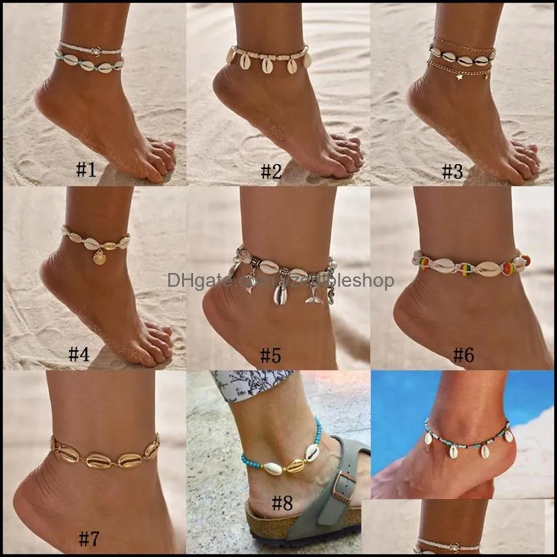 Bohemian Turtle Shell Summer Beach Anklet For Women Tortoise Seashell charm String beads chains Ankle bracelets on Leg Boho Jewelry