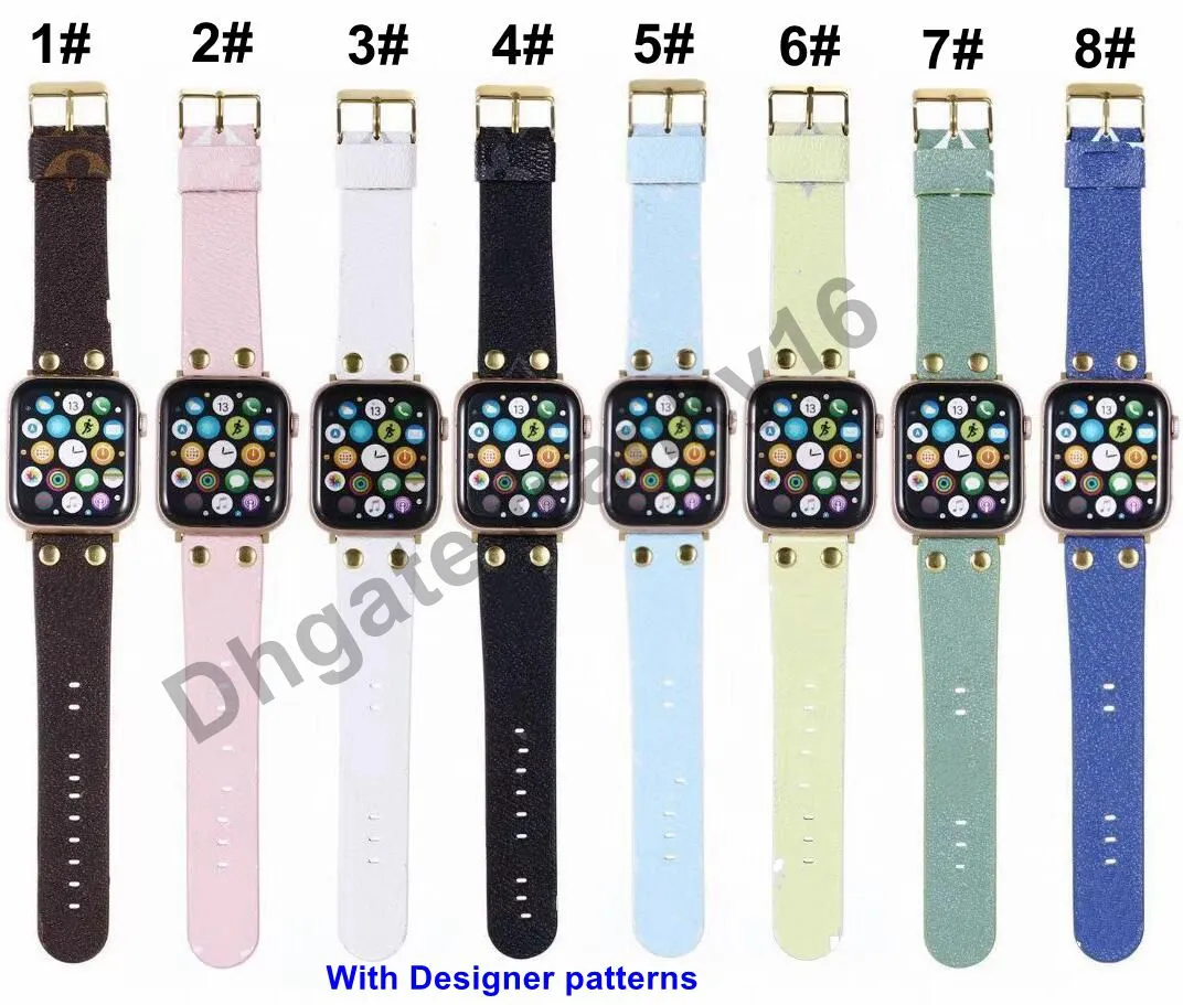 Bracelets de montre Top Designer V Pattern pour Apple Bracelets en cuir véritable 38mm 40mm 42mm 44m iwatch 3 4 5 SE 6 7 Bracelets Bracelet Bracelet Imprimé Rayures Bracelet