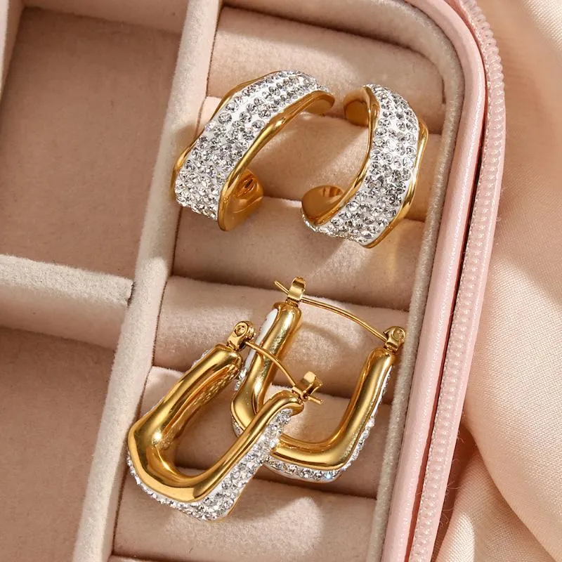 Hoop & Huggie 2022 Party Statement Earrings Geometric Full Zirconia Stone Earring Blingbling Wedding Evening Jewelry Accessories